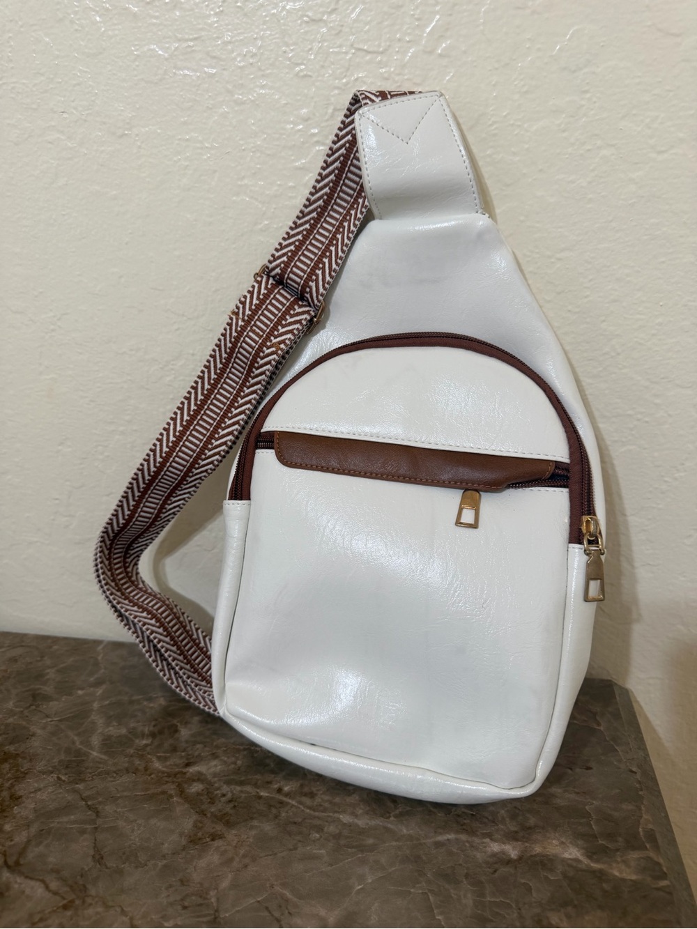 White Sling Bag Crossbody with Guitar Strap (Unbranded)